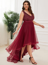 Load image into Gallery viewer, Color=Burgundy | Sparkling Wholesale Evening Dresses with Asymmetrical Hem Deep V Neck-Burgundy 3