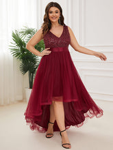 Load image into Gallery viewer, Color=Burgundy | Sparkling Wholesale Evening Dresses with Asymmetrical Hem Deep V Neck-Burgundy 4
