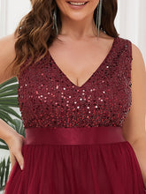 Load image into Gallery viewer, Color=Burgundy | Sparkling Wholesale Evening Dresses with Asymmetrical Hem Deep V Neck-Burgundy 5