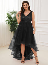 Load image into Gallery viewer, Color=Black | Sparkling Wholesale Evening Dresses with Asymmetrical Hem Deep V Neck-Black 6