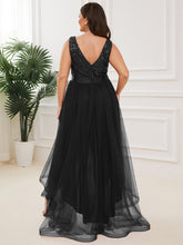 Load image into Gallery viewer, Color=Black | Sparkling Wholesale Evening Dresses with Asymmetrical Hem Deep V Neck-Black 7