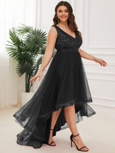 Load image into Gallery viewer, Color=Black | Sparkling Wholesale Evening Dresses with Asymmetrical Hem Deep V Neck-Black 8
