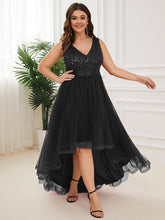 Load image into Gallery viewer, Color=Black | Sparkling Wholesale Evening Dresses with Asymmetrical Hem Deep V Neck-Black 9