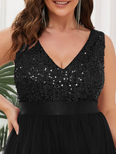 Load image into Gallery viewer, Color=Black | Sparkling Wholesale Evening Dresses with Asymmetrical Hem Deep V Neck-Black 10