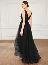 Load image into Gallery viewer, Color=Black | Sparkling Wholesale Evening Dresses with Asymmetrical Hem Deep V Neck-Black 7