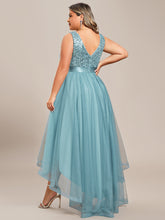 Load image into Gallery viewer, Color=Light teal | Sparkling Wholesale Evening Dresses with Asymmetrical Hem Deep V Neck-Light teal 12