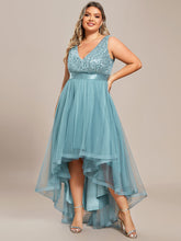 Load image into Gallery viewer, Color=Light teal | Sparkling Wholesale Evening Dresses with Asymmetrical Hem Deep V Neck-Light teal 14