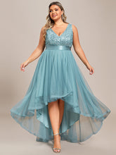 Load image into Gallery viewer, Color=Light teal | Sparkling Wholesale Evening Dresses with Asymmetrical Hem Deep V Neck-Light teal 15