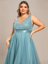 Load image into Gallery viewer, Color=Light teal | Sparkling Wholesale Evening Dresses with Asymmetrical Hem Deep V Neck-Light teal 13