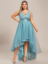 Load image into Gallery viewer, Color=Light teal | Sparkling Wholesale Evening Dresses with Asymmetrical Hem Deep V Neck-Light teal 11
