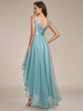 Load image into Gallery viewer, Color=Light teal | Sparkling Wholesale Evening Dresses with Asymmetrical Hem Deep V Neck-Light teal 12