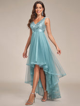Load image into Gallery viewer, Color=Light teal | Sparkling Wholesale Evening Dresses with Asymmetrical Hem Deep V Neck-Light teal 15