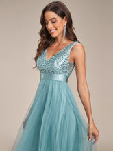Load image into Gallery viewer, Color=Light teal | Sparkling Wholesale Evening Dresses with Asymmetrical Hem Deep V Neck-Light teal 13