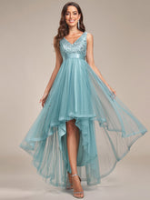 Load image into Gallery viewer, Color=Light teal | Sparkling Wholesale Evening Dresses with Asymmetrical Hem Deep V Neck-Light teal 11