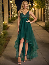 Load image into Gallery viewer, Color=Dark Green | Sparkling Wholesale Evening Dresses with Asymmetrical Hem Deep V Neck-Dark Green 19