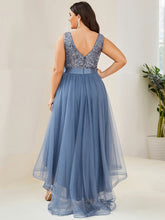 Load image into Gallery viewer, Color=Dusty Blue | Sparkling Wholesale Evening Dresses with Asymmetrical Hem Deep V Neck-Dusty Blue 22