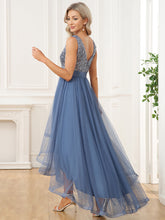 Load image into Gallery viewer, Color=Dusty Blue | Sparkling Wholesale Evening Dresses with Asymmetrical Hem Deep V Neck-Dusty Blue 22