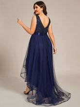 Load image into Gallery viewer, Color=Navy Blue | Sparkling Wholesale Evening Dresses with Asymmetrical Hem Deep V Neck-Navy Blue 32