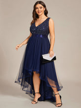 Load image into Gallery viewer, Color=Navy Blue | Sparkling Wholesale Evening Dresses with Asymmetrical Hem Deep V Neck-Navy Blue 35