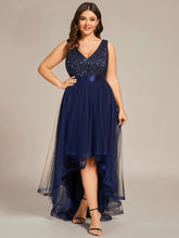 Load image into Gallery viewer, Color=Navy Blue | Sparkling Wholesale Evening Dresses with Asymmetrical Hem Deep V Neck-Navy Blue 31