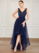 Load image into Gallery viewer, Color=Navy Blue | Sparkling Wholesale Evening Dresses with Asymmetrical Hem Deep V Neck-Navy Blue 31