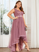 Load image into Gallery viewer, Color=Purple Orchid | Sparkling Wholesale Evening Dresses with Asymmetrical Hem Deep V Neck-Purple Orchid 40