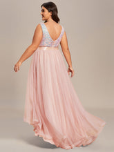 Load image into Gallery viewer, Color=Pink | Sparkling Wholesale Evening Dresses with Asymmetrical Hem Deep V Neck-Pink 42