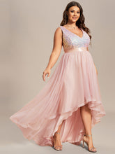 Load image into Gallery viewer, Color=Pink | Sparkling Wholesale Evening Dresses with Asymmetrical Hem Deep V Neck-Pink 44