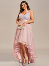 Load image into Gallery viewer, Color=Pink | Sparkling Wholesale Evening Dresses with Asymmetrical Hem Deep V Neck-Pink 45