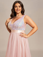 Load image into Gallery viewer, Color=Pink | Sparkling Wholesale Evening Dresses with Asymmetrical Hem Deep V Neck-Pink 43
