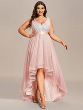 Load image into Gallery viewer, Color=Pink | Sparkling Wholesale Evening Dresses with Asymmetrical Hem Deep V Neck-Pink 41