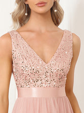 Load image into Gallery viewer, Color=Pink | Sparkling Wholesale Evening Dresses with Asymmetrical Hem Deep V Neck-Pink 43
