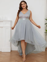 Load image into Gallery viewer, Color=Silver | Sparkling Wholesale Evening Dresses with Asymmetrical Hem Deep V Neck-Silver 46