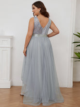 Load image into Gallery viewer, Color=Silver | Sparkling Wholesale Evening Dresses with Asymmetrical Hem Deep V Neck-Silver 47