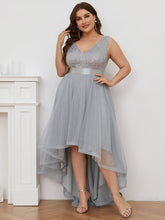 Load image into Gallery viewer, Color=Silver | Sparkling Wholesale Evening Dresses with Asymmetrical Hem Deep V Neck-Silver 48