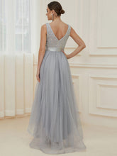 Load image into Gallery viewer, Color=Silver | Sparkling Wholesale Evening Dresses with Asymmetrical Hem Deep V Neck-Silver 47