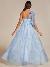 Load image into Gallery viewer, Color=Ice blue | Printed Bowknot Empire Waist Strapless Formal Evening Dress-Ice blue 2