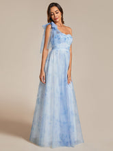 Load image into Gallery viewer, Color=Ice blue | Printed Bowknot Empire Waist Strapless Formal Evening Dress-Ice blue 1