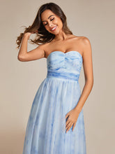 Load image into Gallery viewer, Color=Ice blue | Printed Bowknot Empire Waist Strapless Formal Evening Dress-Ice blue 4