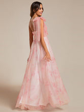 Load image into Gallery viewer, Color=Pink | Printed Bowknot Empire Waist Strapless Formal Evening Dress-Pink 
