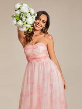 Load image into Gallery viewer, Color=Pink | Printed Bowknot Empire Waist Strapless Formal Evening Dress-Pink 