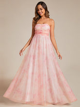 Load image into Gallery viewer, Color=Pink | Printed Bowknot Empire Waist Strapless Formal Evening Dress-Pink 15