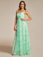 Load image into Gallery viewer, Color=Mint Green | Tulle Floral Printed Spaghetti Strap Evening Dress with V-Neck-Mint Green 10