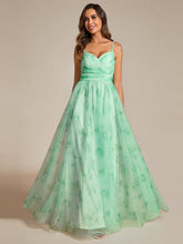 Load image into Gallery viewer, Color=Mint Green | Tulle Floral Printed Spaghetti Strap Evening Dress with V-Neck-Mint Green 12