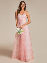 Load image into Gallery viewer, Color=Pink | Tulle Floral Printed Spaghetti Strap Evening Dress with V-Neck-Pink 15