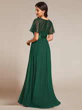 Load image into Gallery viewer, Color=Dark Green | Round-Neck Sequin Chiffon High Waist Formal Evening Dress With Short Sleeves-Dark Green 14