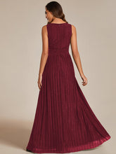 Load image into Gallery viewer, Color=Burgundy | Glittery Pleated Empire Waist Sleeveless Formal Evening Dress-Burgundy 2