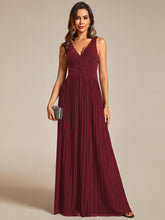 Load image into Gallery viewer, Color=Burgundy | Glittery Pleated Empire Waist Sleeveless Formal Evening Dress-Burgundy 5