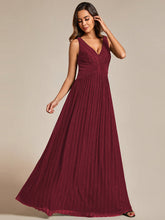 Load image into Gallery viewer, Color=Burgundy | Glittery Pleated Empire Waist Sleeveless Formal Evening Dress-Burgundy 1
