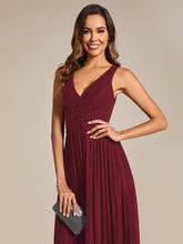 Load image into Gallery viewer, Color=Burgundy | Glittery Pleated Empire Waist Sleeveless Formal Evening Dress-Burgundy 3